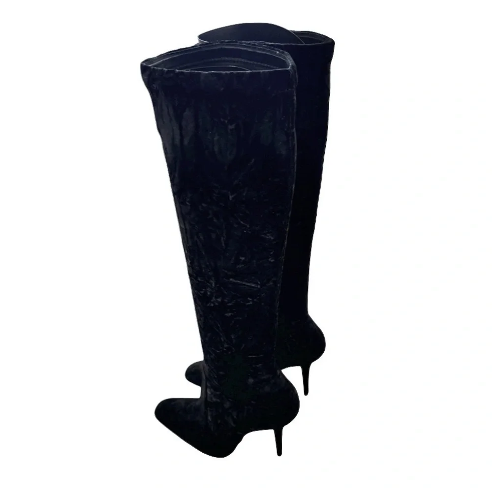 SAINT LAURENT Velvet Talia Knee-High Boots 110 Black 41 - Picture 7 of 11
